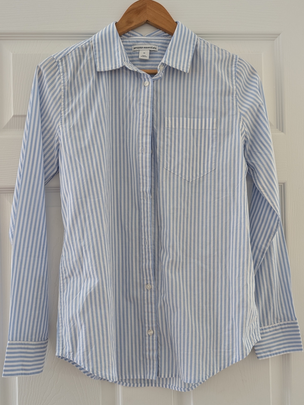 Amazon Essentials Light Blue and White Vertical Stripe Dress Shirt